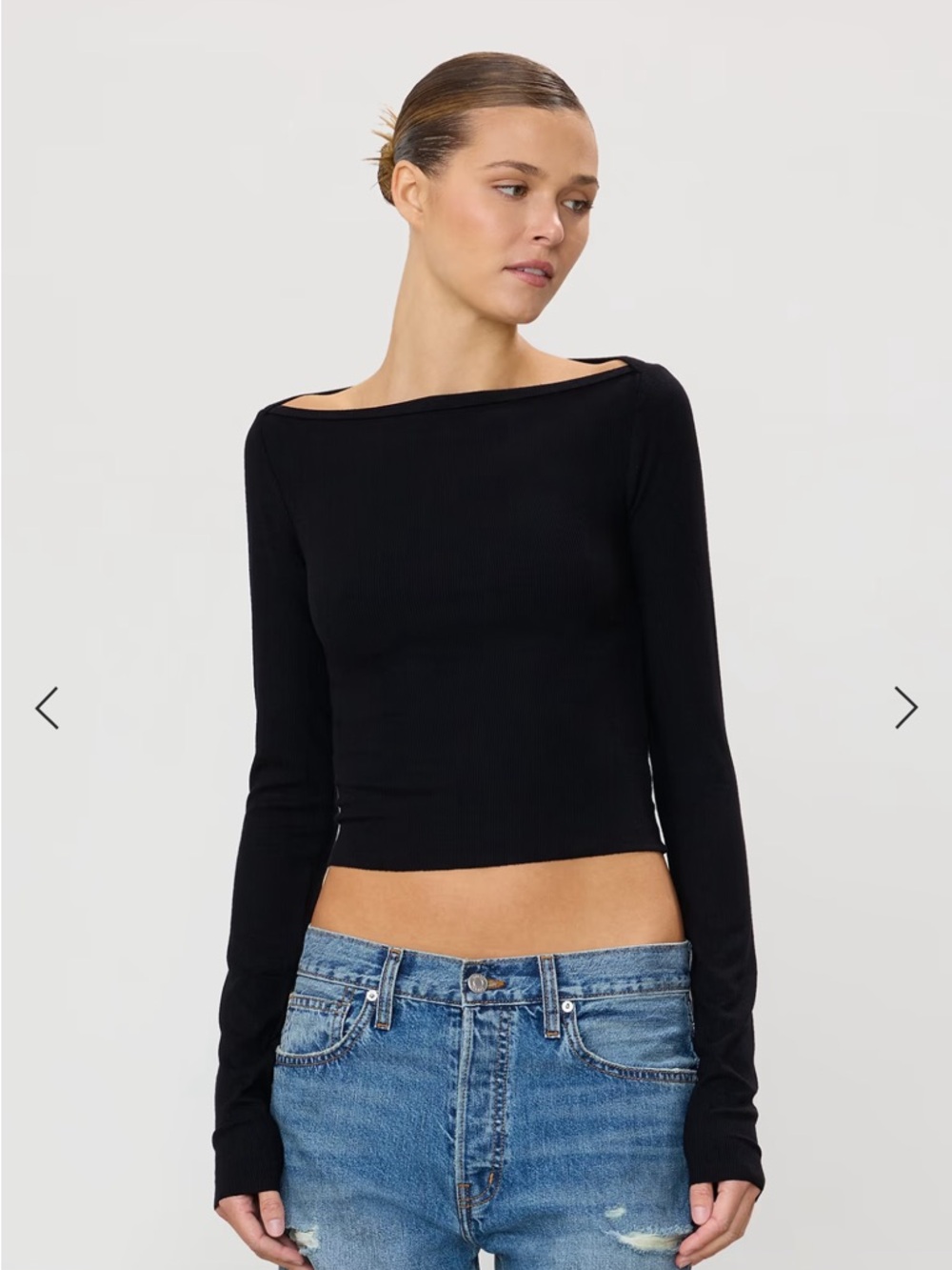 Eterne Black Ribbed Boatneck Long-Sleeve Top